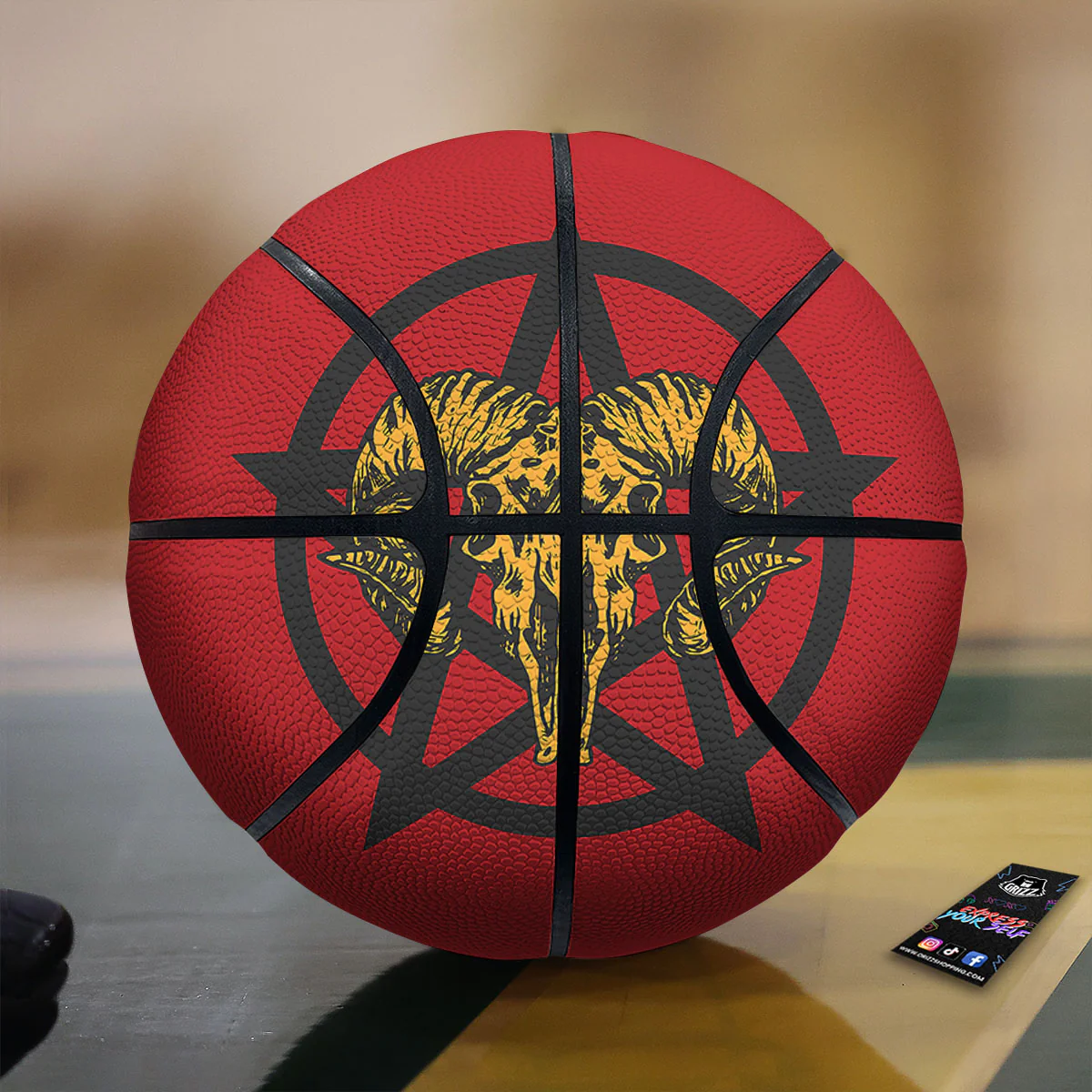 Pentagram Goat Skull Print Basketball