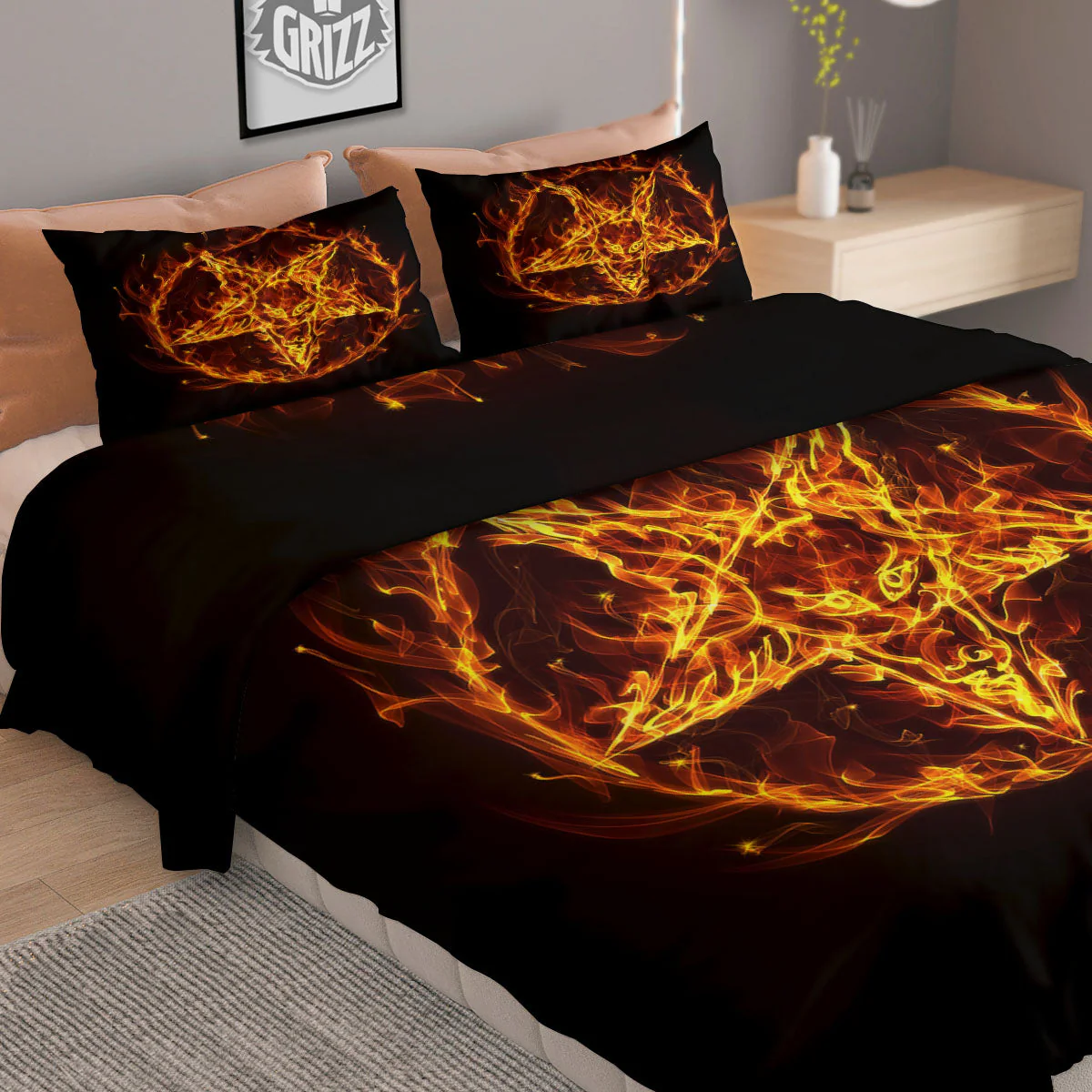 Pentagram Satanic Flame Print Duvet Cover Bedding Set - Image 2