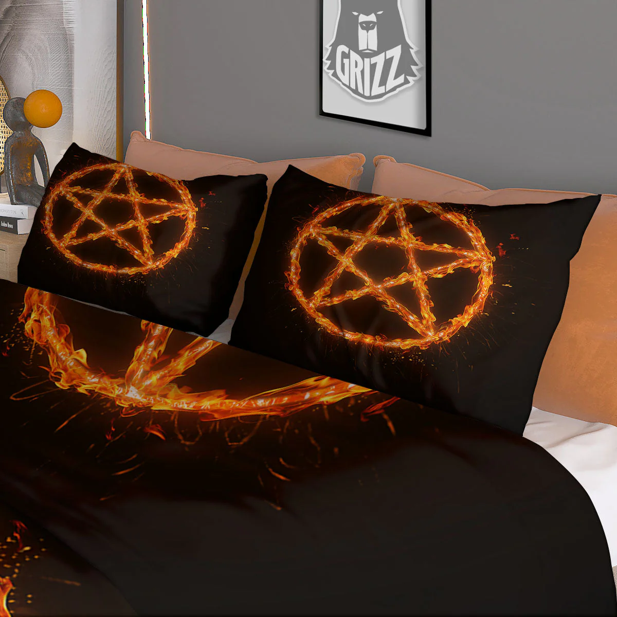 Pentagram Symbol Flaming Print Duvet Cover Bedding Set - Image 3