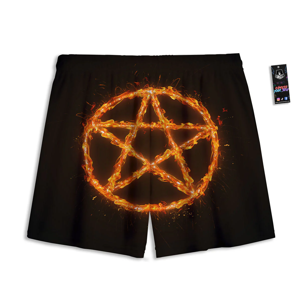 Pentagram Symbol Flaming Print Mesh Shorts - Image 2