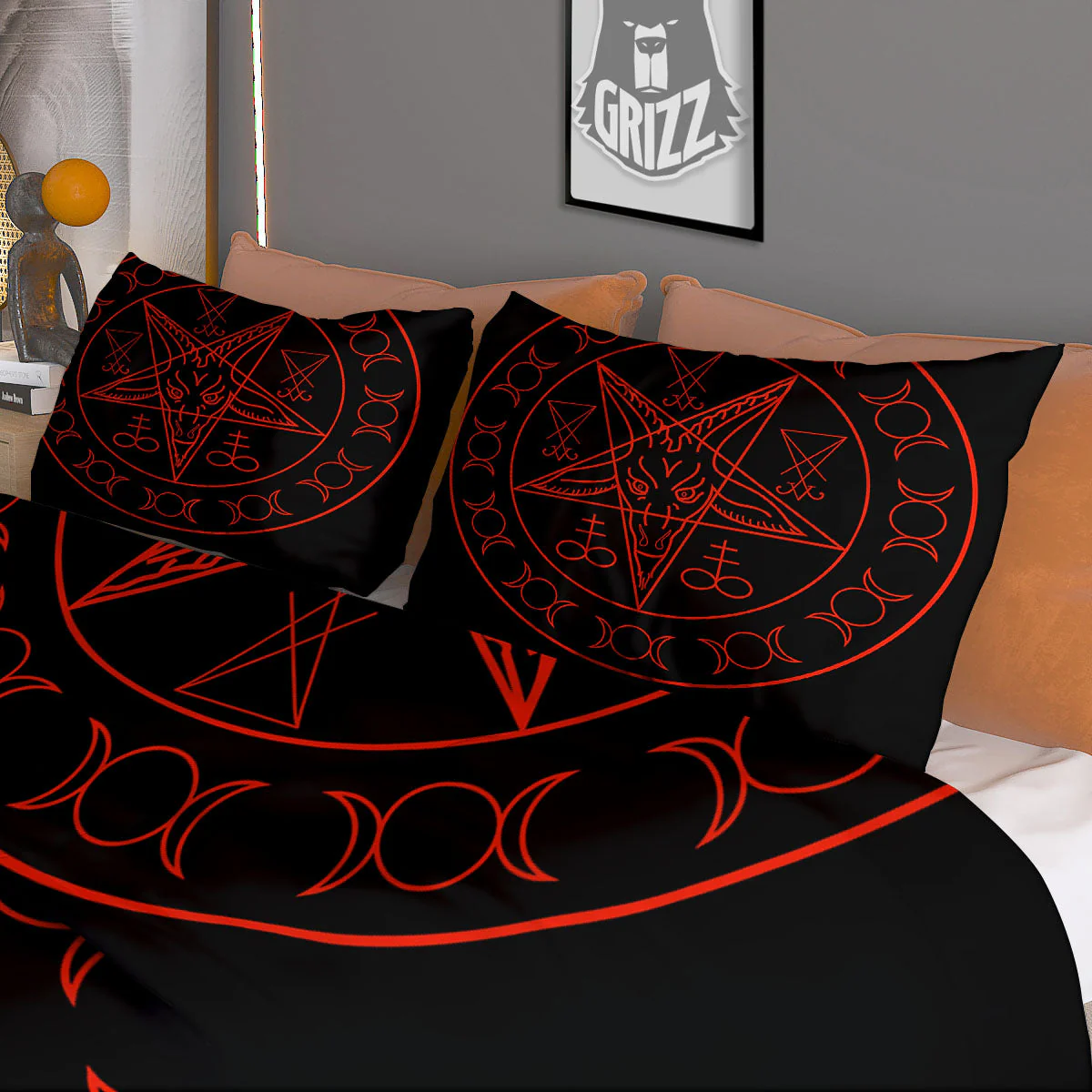 Pentagram Symbol Red Satanic Print Duvet Cover Bedding Set - Image 3
