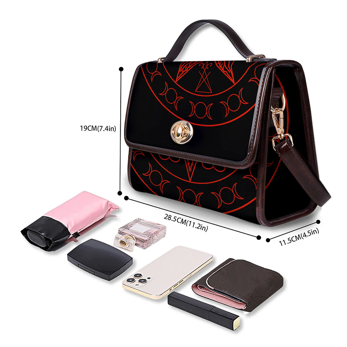 Pentagram Symbol Red Satanic Print Women's Satchel Bag - Image 4