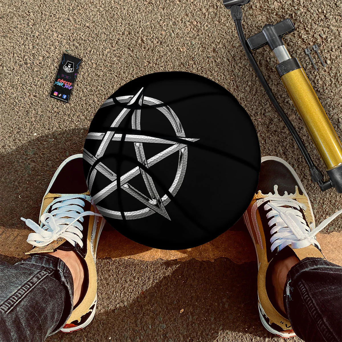 Pentagram Symbol White And Black Print Basketball - Image 2
