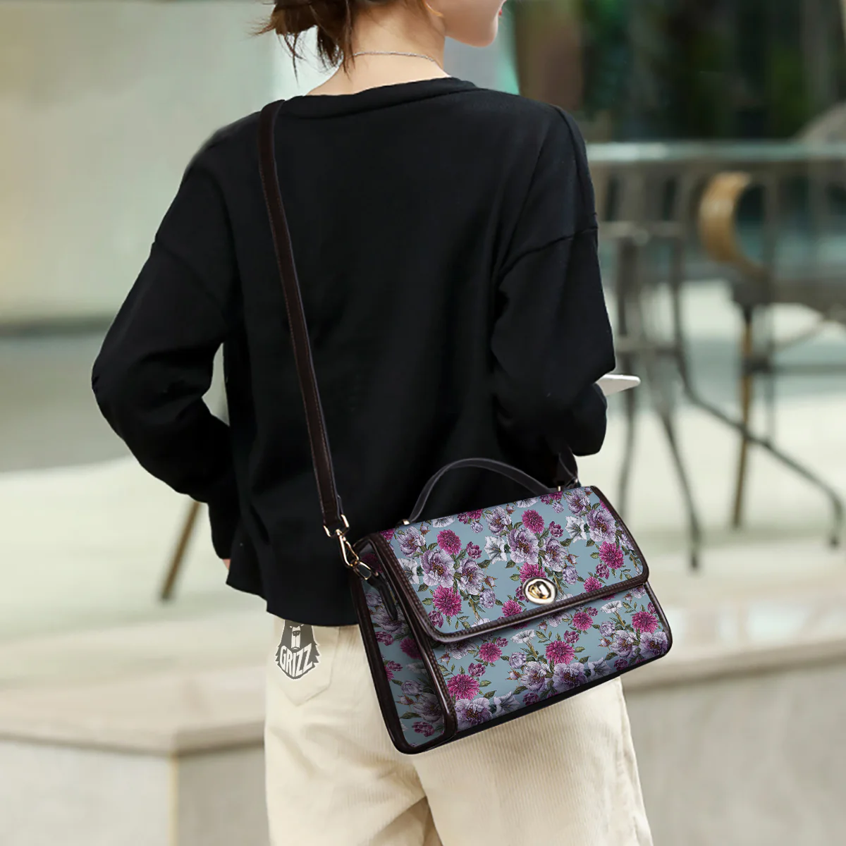 Peony Watercolor Print Pattern Women's Satchel Bag - Image 3