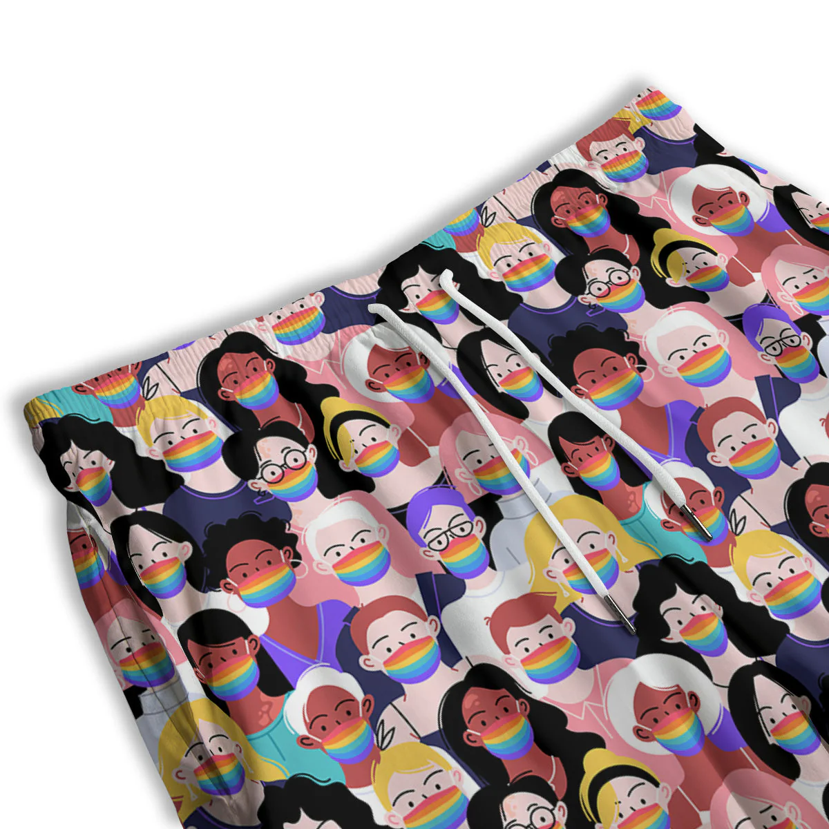 People And Rainbow Face Masks Print Pattern Men's Athletic Shorts - Image 3