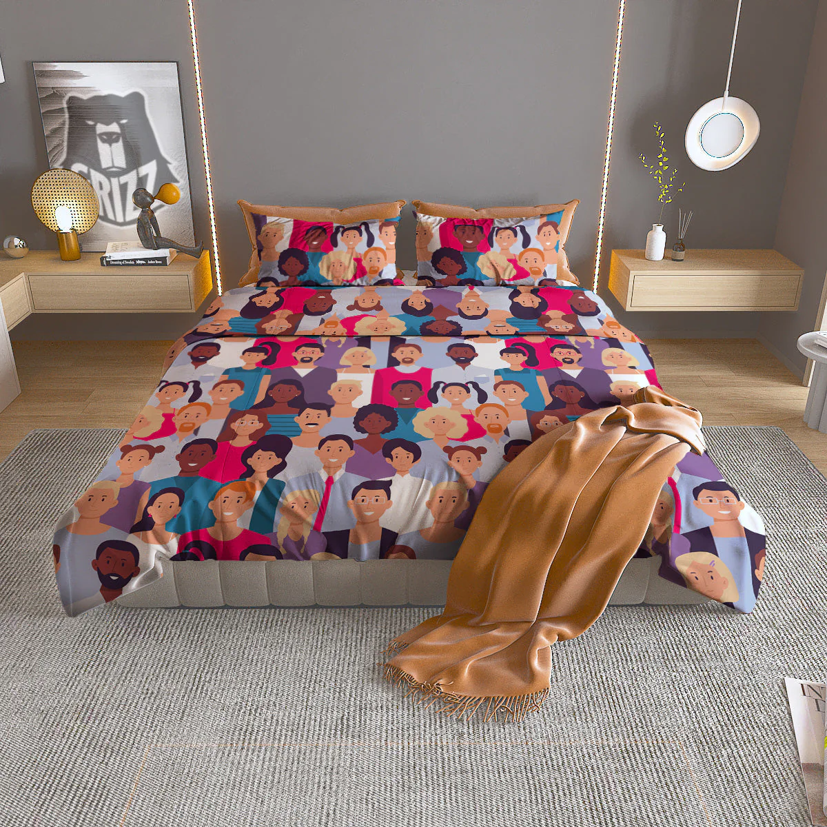 People Smile Colorful Print Pattern Duvet Cover Bedding Set