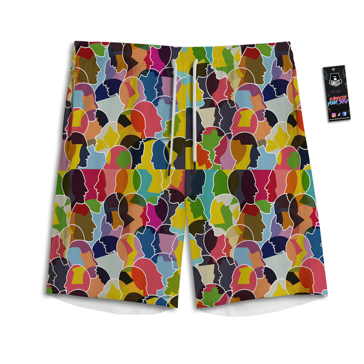 People Talking Colorful Print Pattern Men's Athletic Shorts