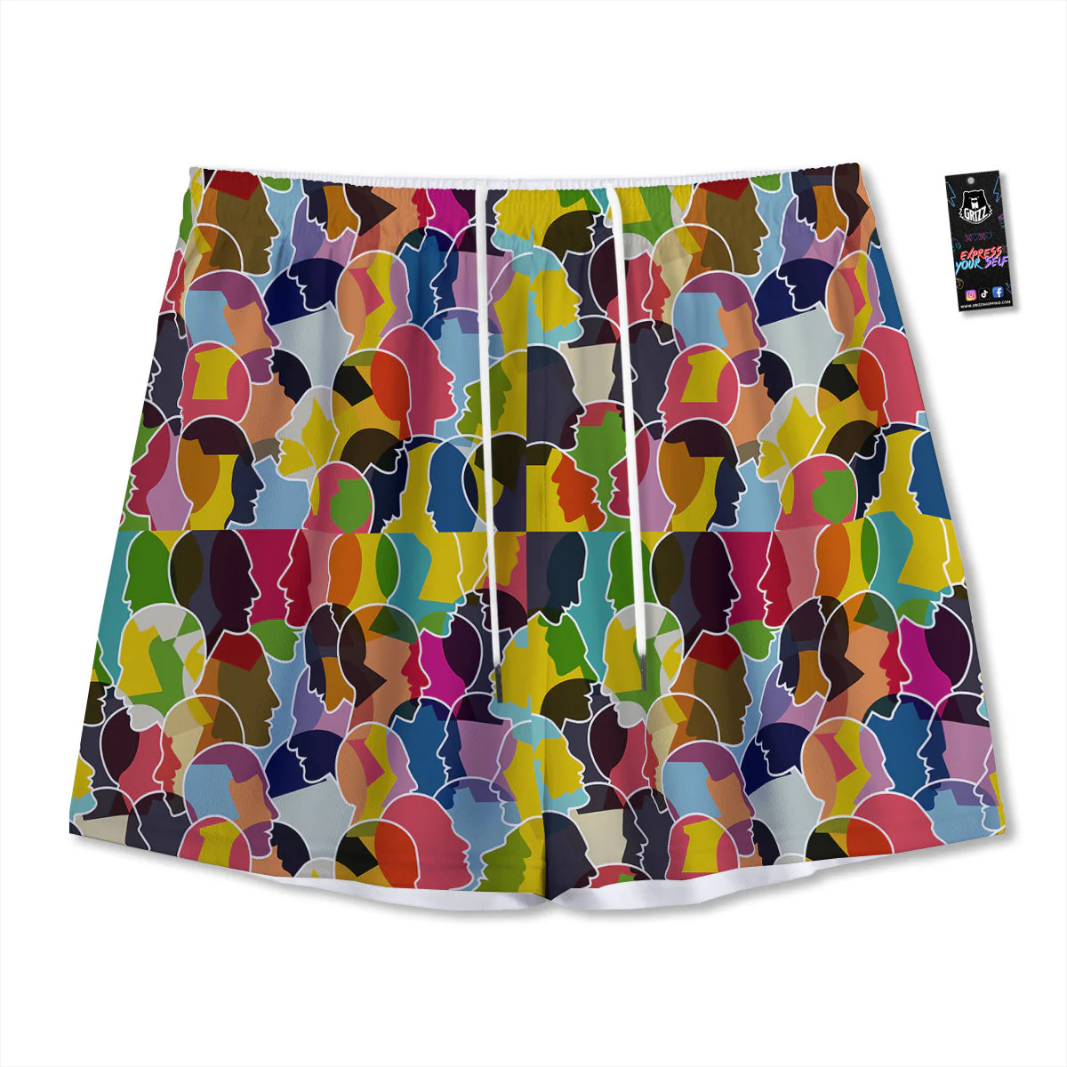 People Talking Colorful Print Pattern Mesh Shorts