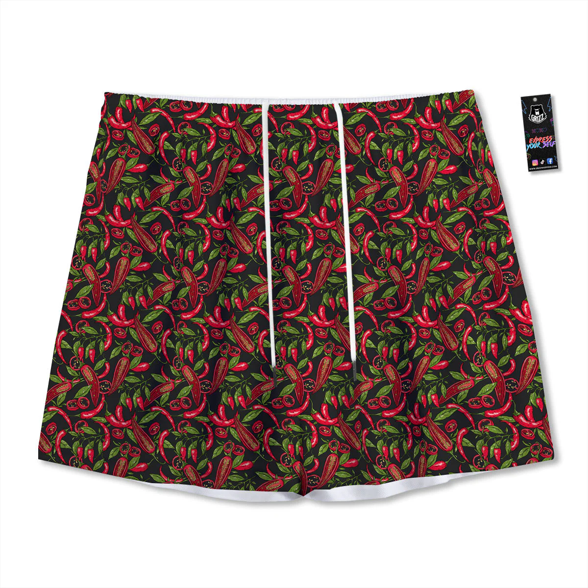 Peppers Hot Chili Print Pattern Mesh Shorts