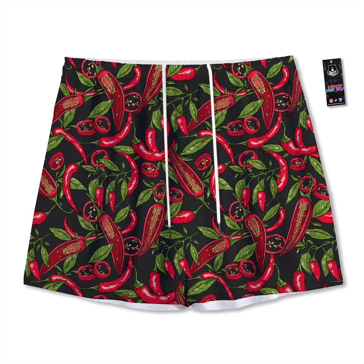Peppers Red Chili Print Pattern Mesh Shorts