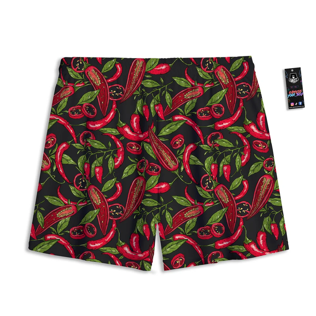 Peppers Red Chili Print Pattern Mesh Shorts - Image 2