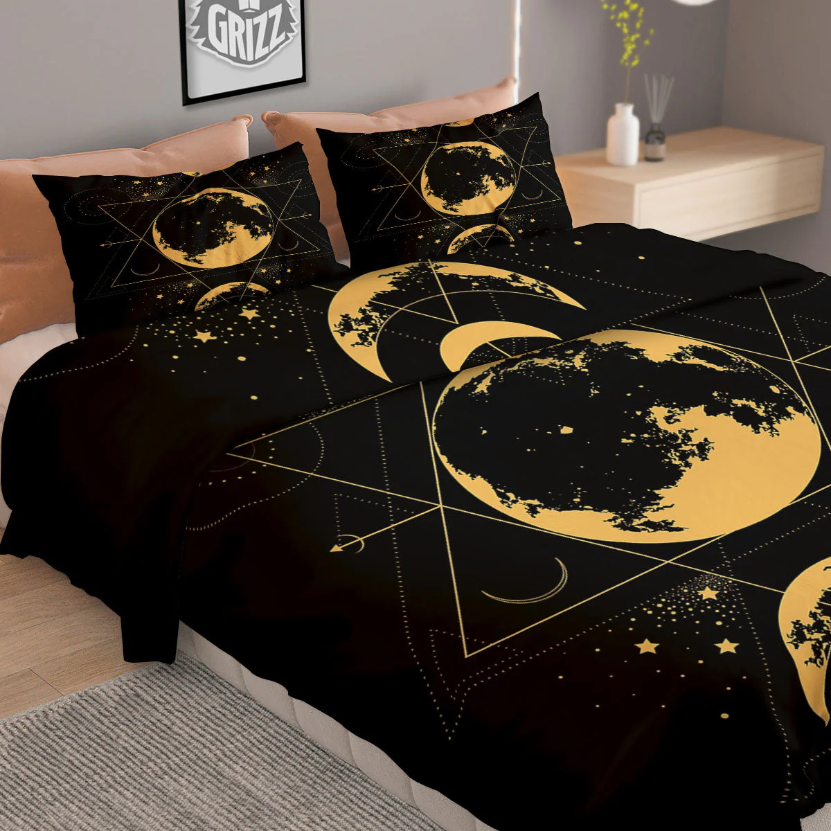 Phase Geometric Moon Print Duvet Cover Bedding Set - Image 2