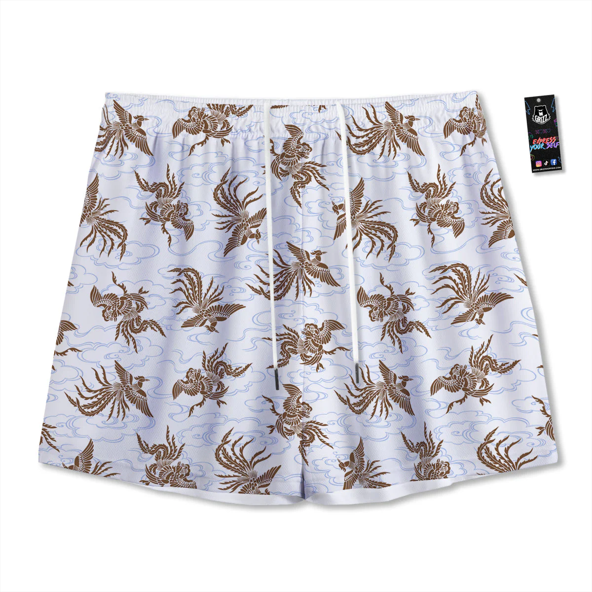 Phoenix Brown Print Pattern Mesh Shorts