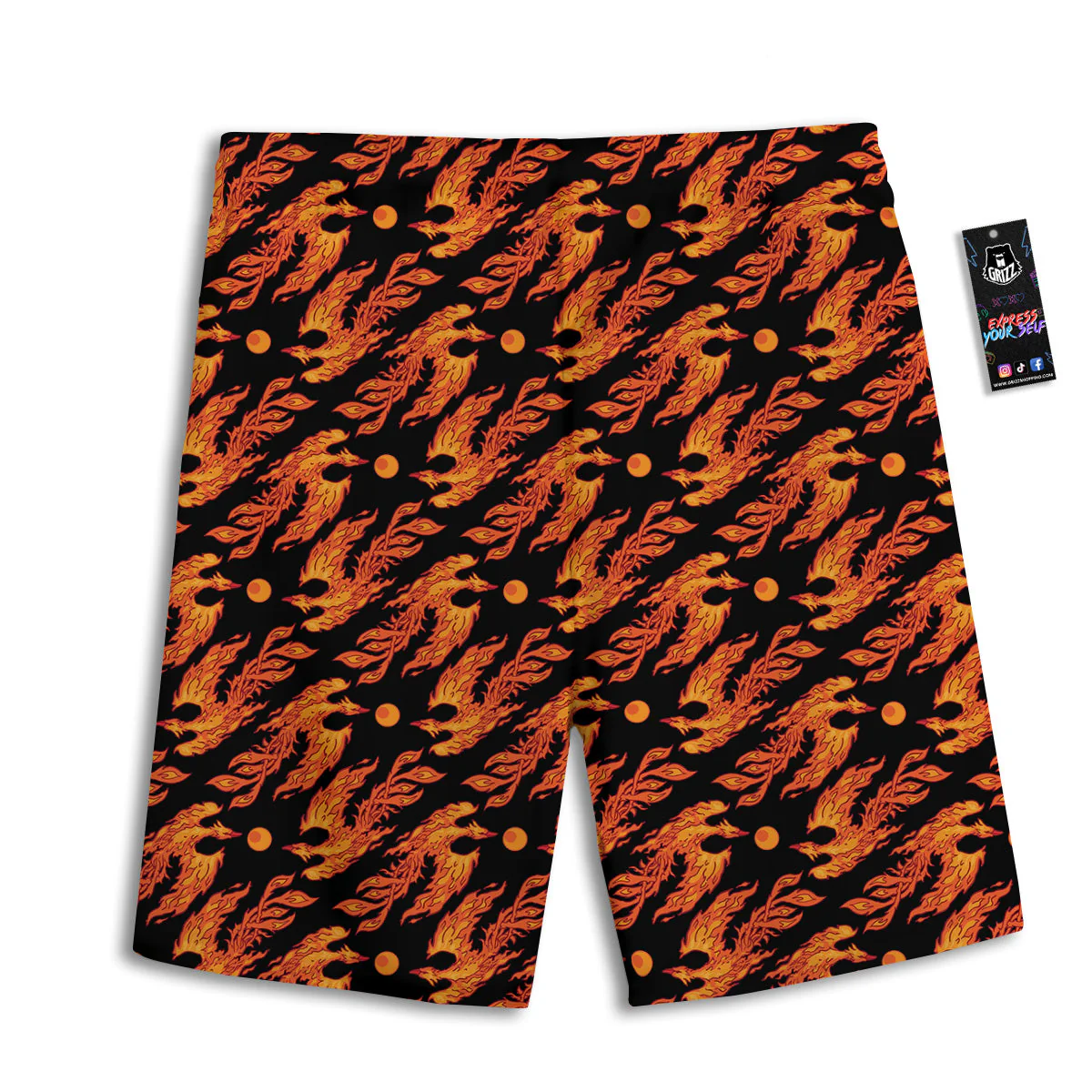 Phoenix Fire On Black Print Pattern Men's Athletic Shorts - Image 2