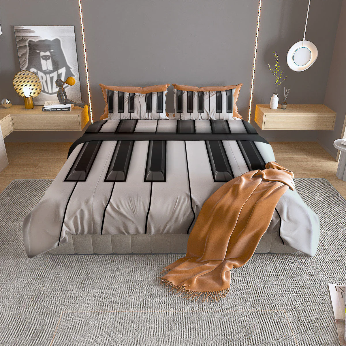 Piano Keyboard Print Duvet Cover Bedding Set