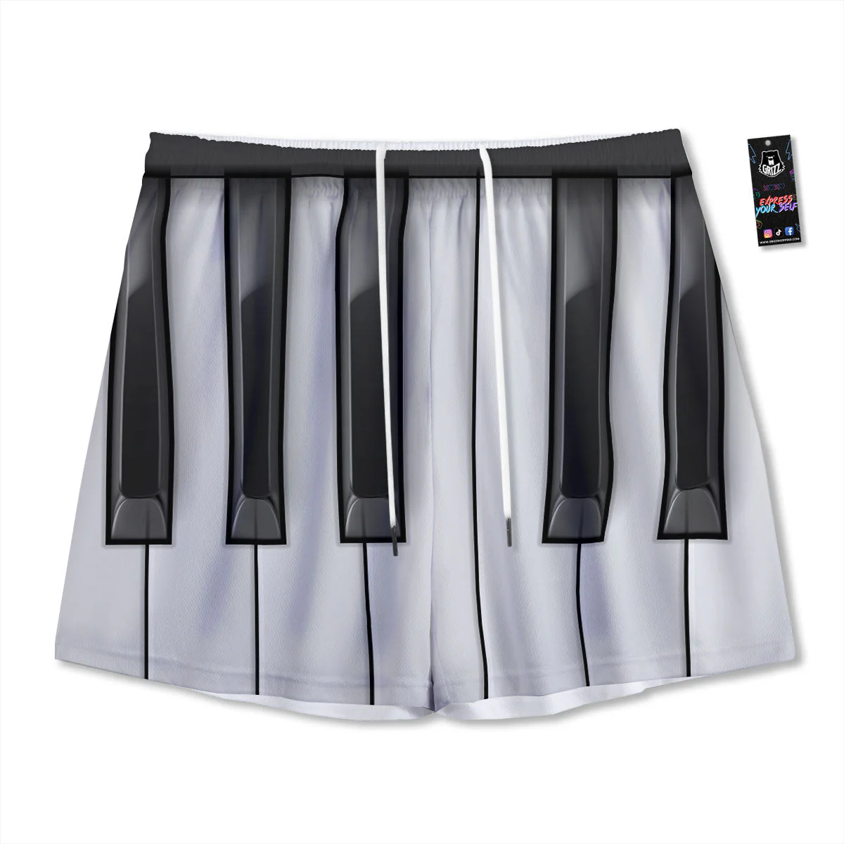 Piano Keyboard White And Black Print Mesh Shorts