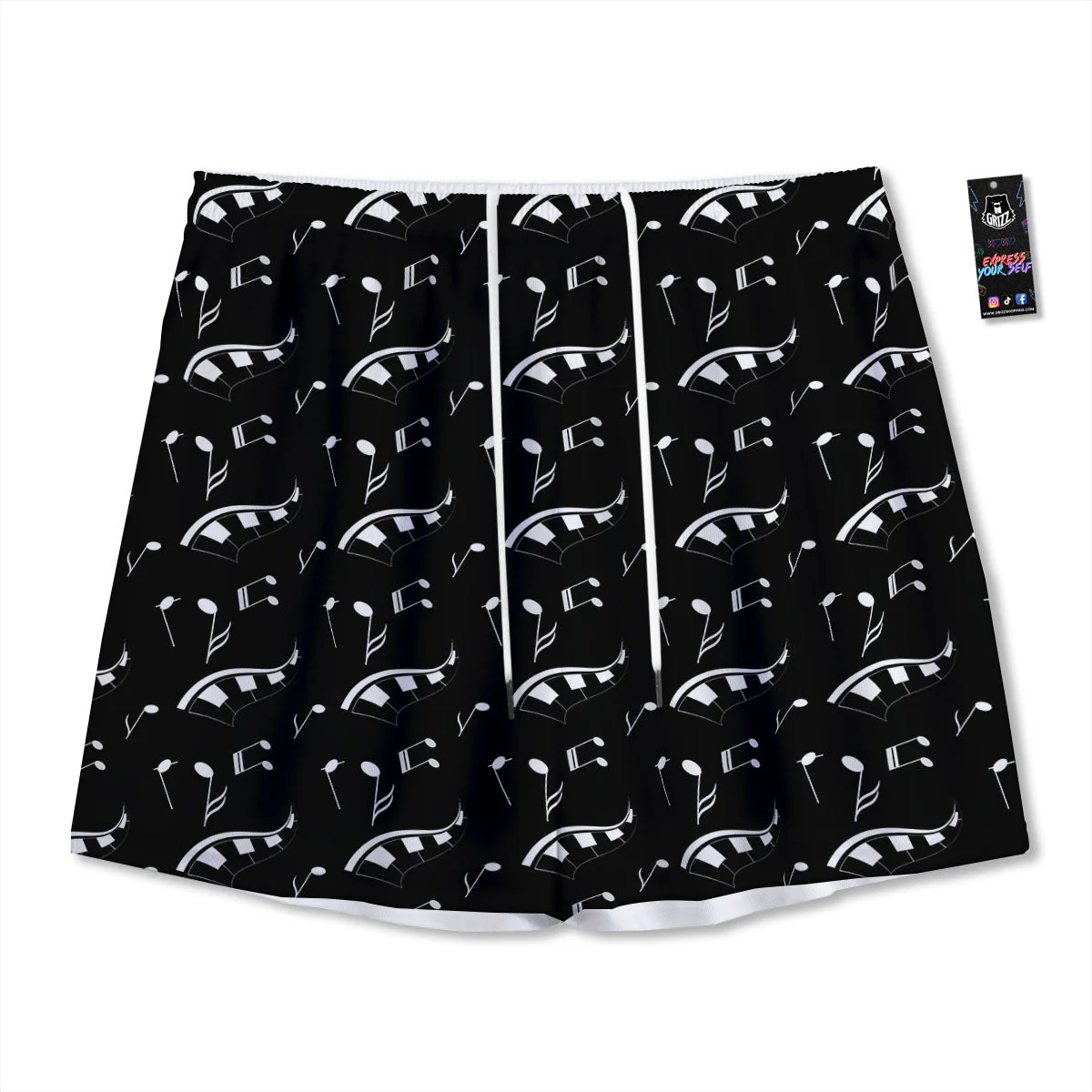 Piano Print Pattern Mesh Shorts