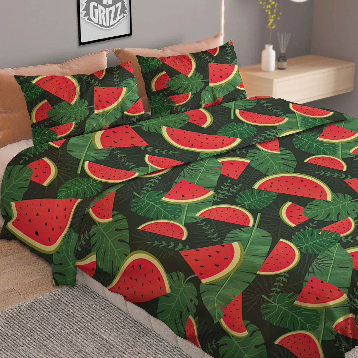 Pieces Leaf Watermelon Print Pattern Duvet Cover Bedding Set - Image 2