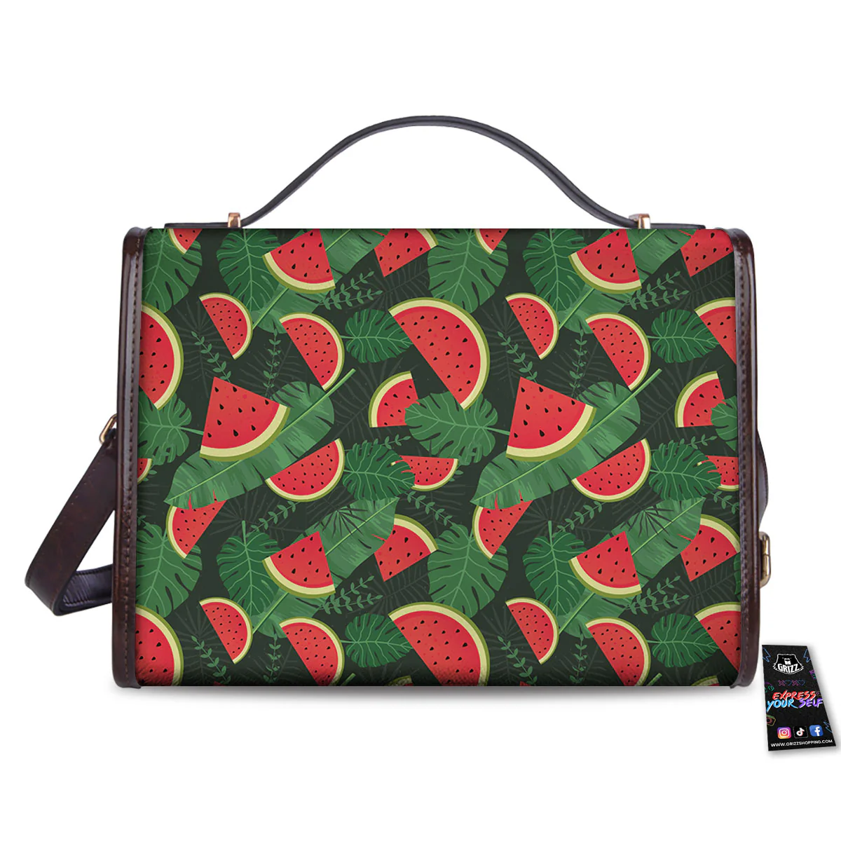 Pieces Leaf Watermelon Print Pattern Women's Satchel Bag - Image 2