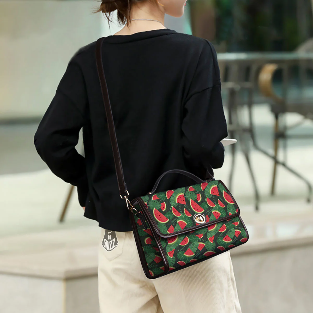 Pieces Leaf Watermelon Print Pattern Women's Satchel Bag - Image 3