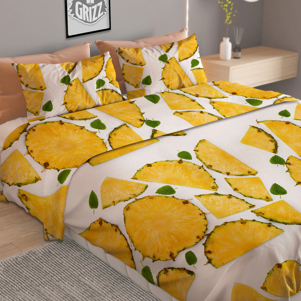 Pieces Pineapple Yellow Print Pattern Duvet Cover Bedding Set - Image 2