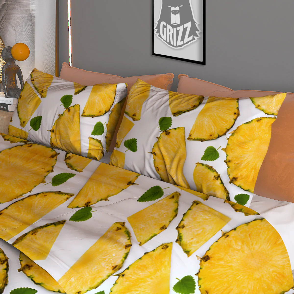 Pieces Pineapple Yellow Print Pattern Duvet Cover Bedding Set - Image 3