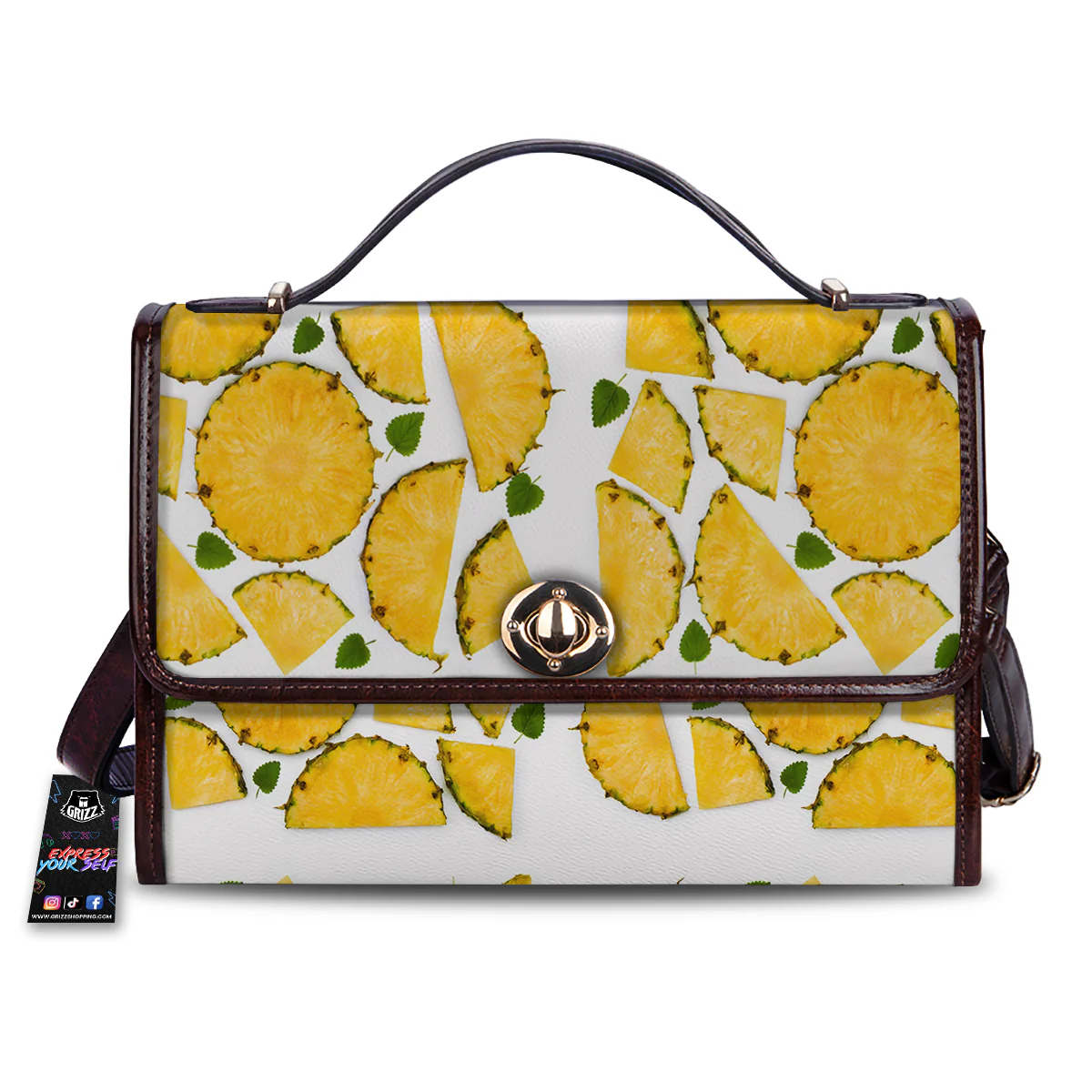 Pieces Pineapple Yellow Print Pattern Women's Satchel Bag