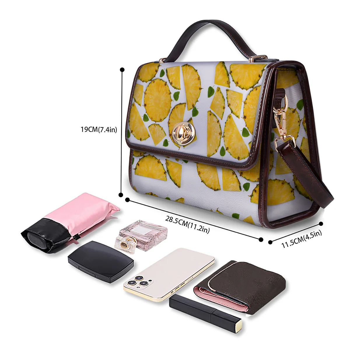 Pieces Pineapple Yellow Print Pattern Women's Satchel Bag - Image 4