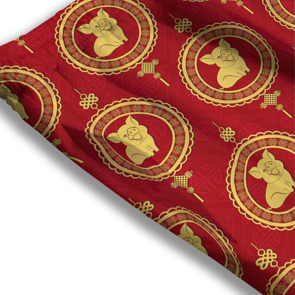 Pig And Chinese New Year Print Pattern Mesh Shorts - Image 3
