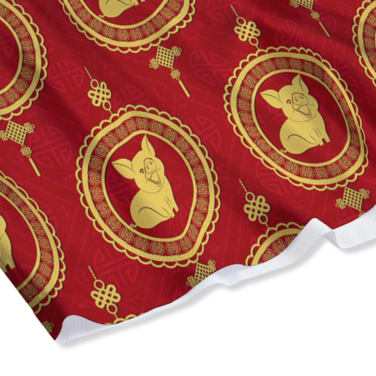 Pig And Chinese New Year Print Pattern Mesh Shorts - Image 4