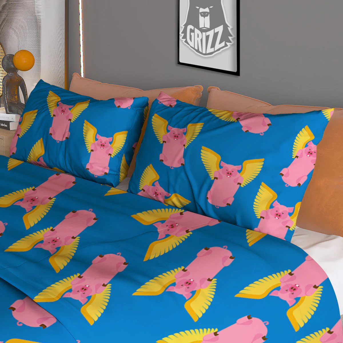 Pig Pink Vintage Print Pattern Duvet Cover Bedding Set - Image 3