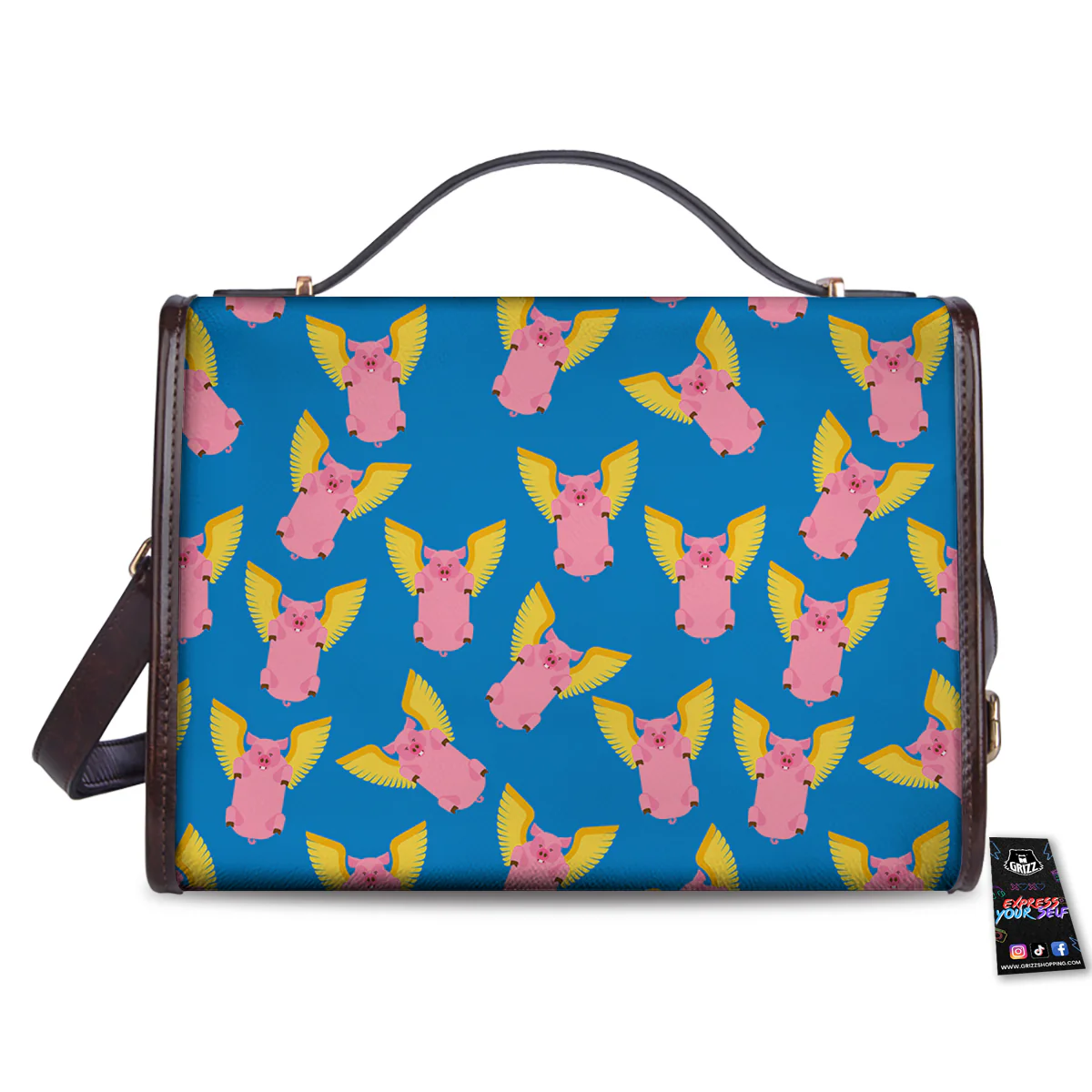 Pig Pink Vintage Print Pattern Women's Satchel Bag - Image 2