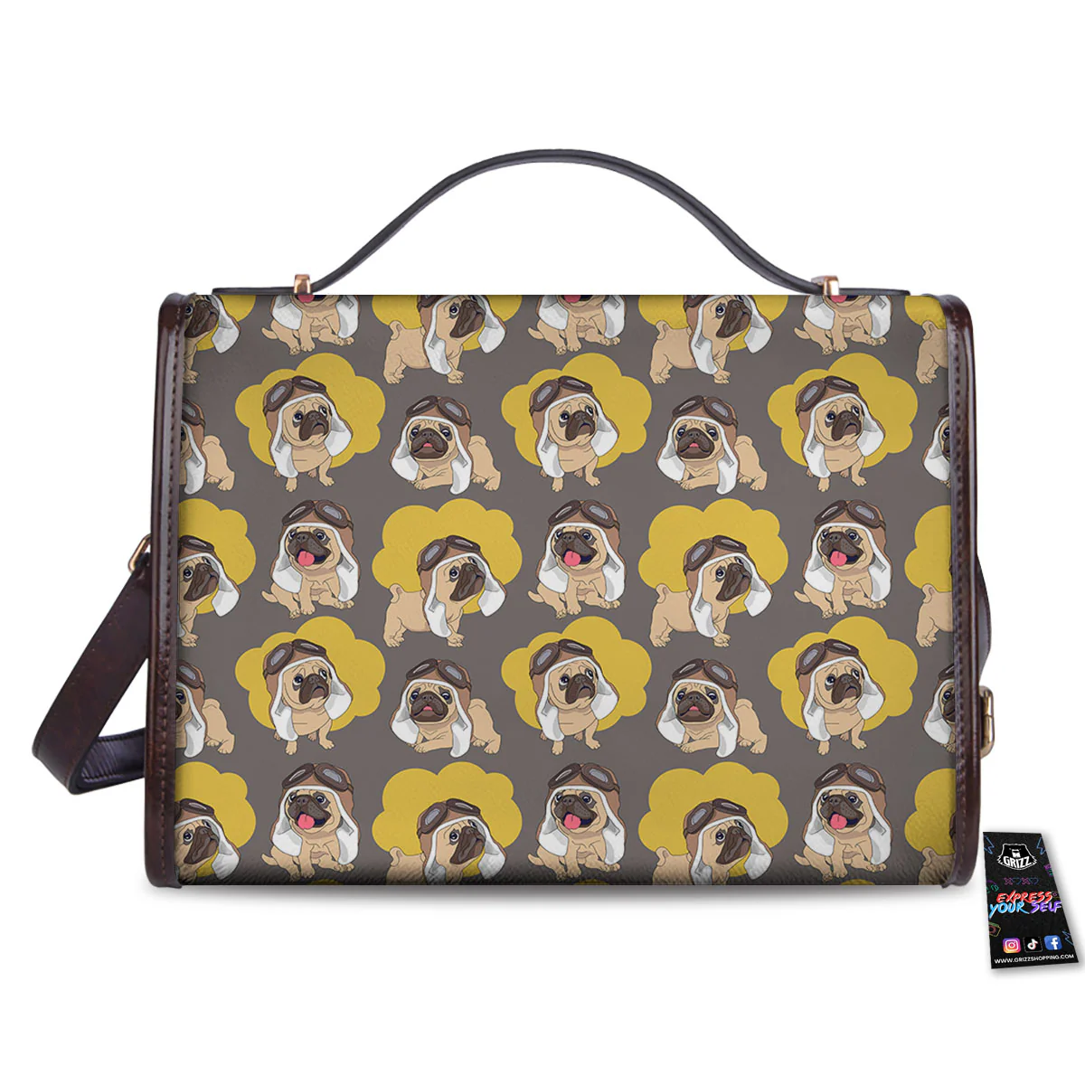 Pilot Pug Print Pattern Women's Satchel Bag - Image 2