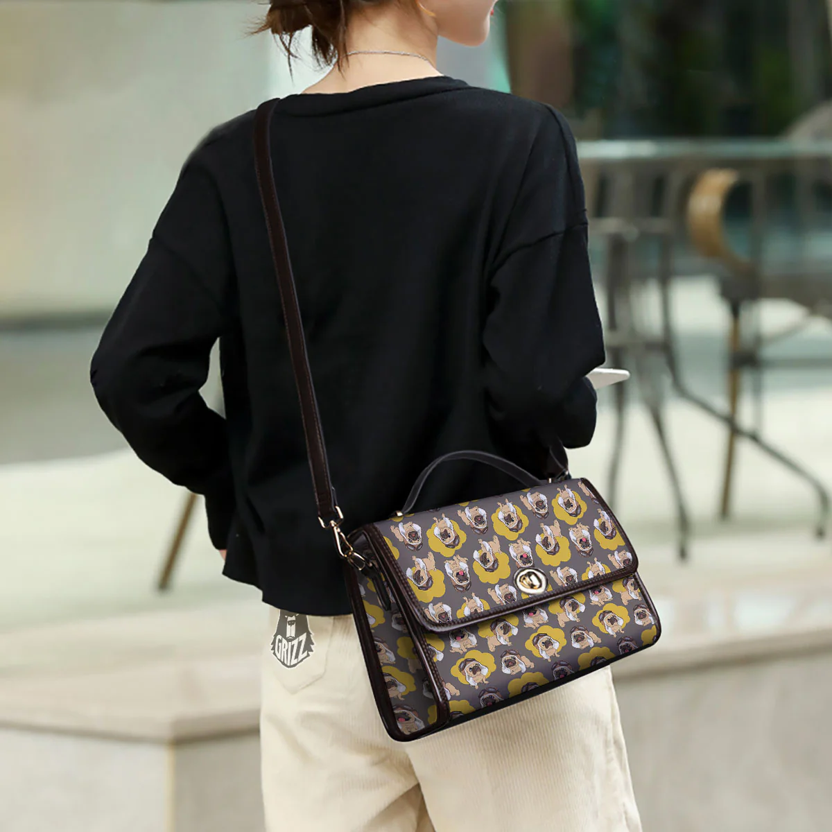 Pilot Pug Print Pattern Women's Satchel Bag - Image 3