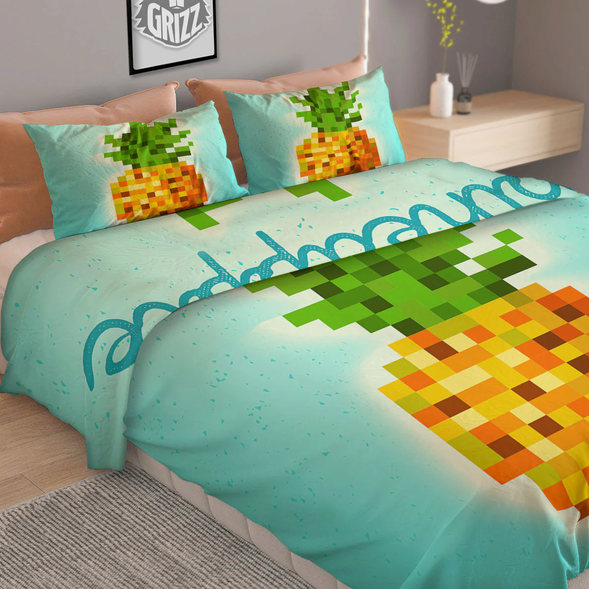 Pineapple 8-Bit Pixel Print Duvet Cover Bedding Set - Image 2