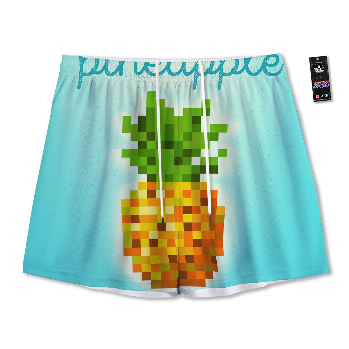 Pineapple 8-Bit Pixel Print Mesh Shorts