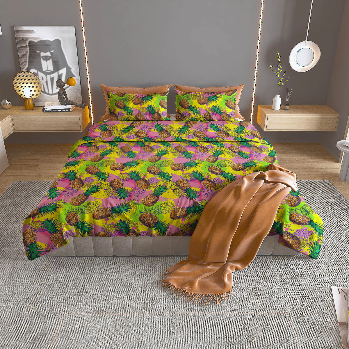 Pineapple Aloha Colorful Print Pattern Duvet Cover Bedding Set