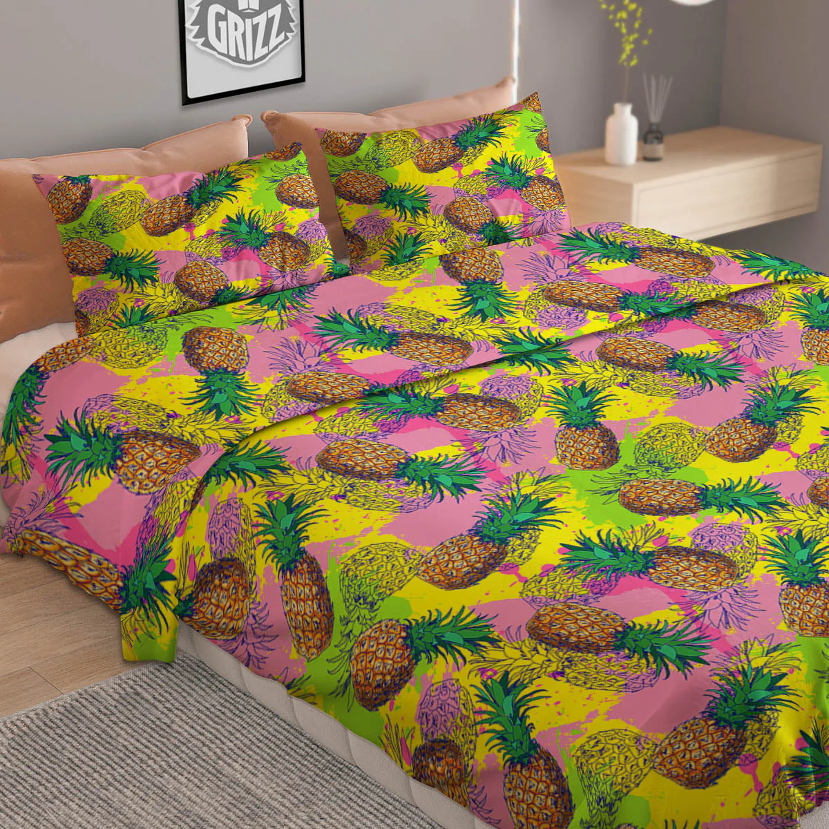 Pineapple Aloha Colorful Print Pattern Duvet Cover Bedding Set - Image 2