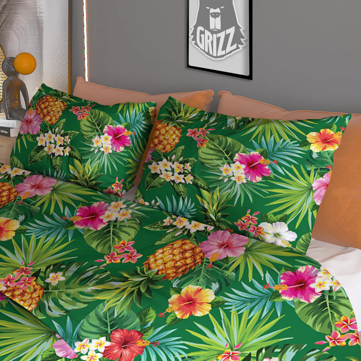 Pineapple Aloha Hibiscus Print Pattern Duvet Cover Bedding Set - Image 3