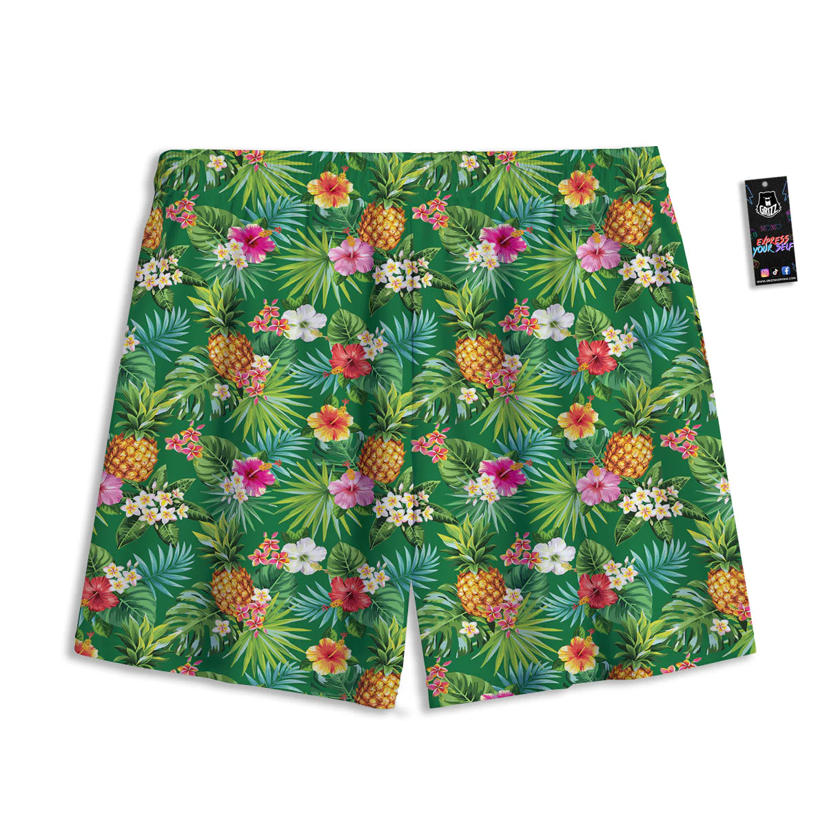 Pineapple Aloha Hibiscus Print Pattern Mesh Shorts - Image 2