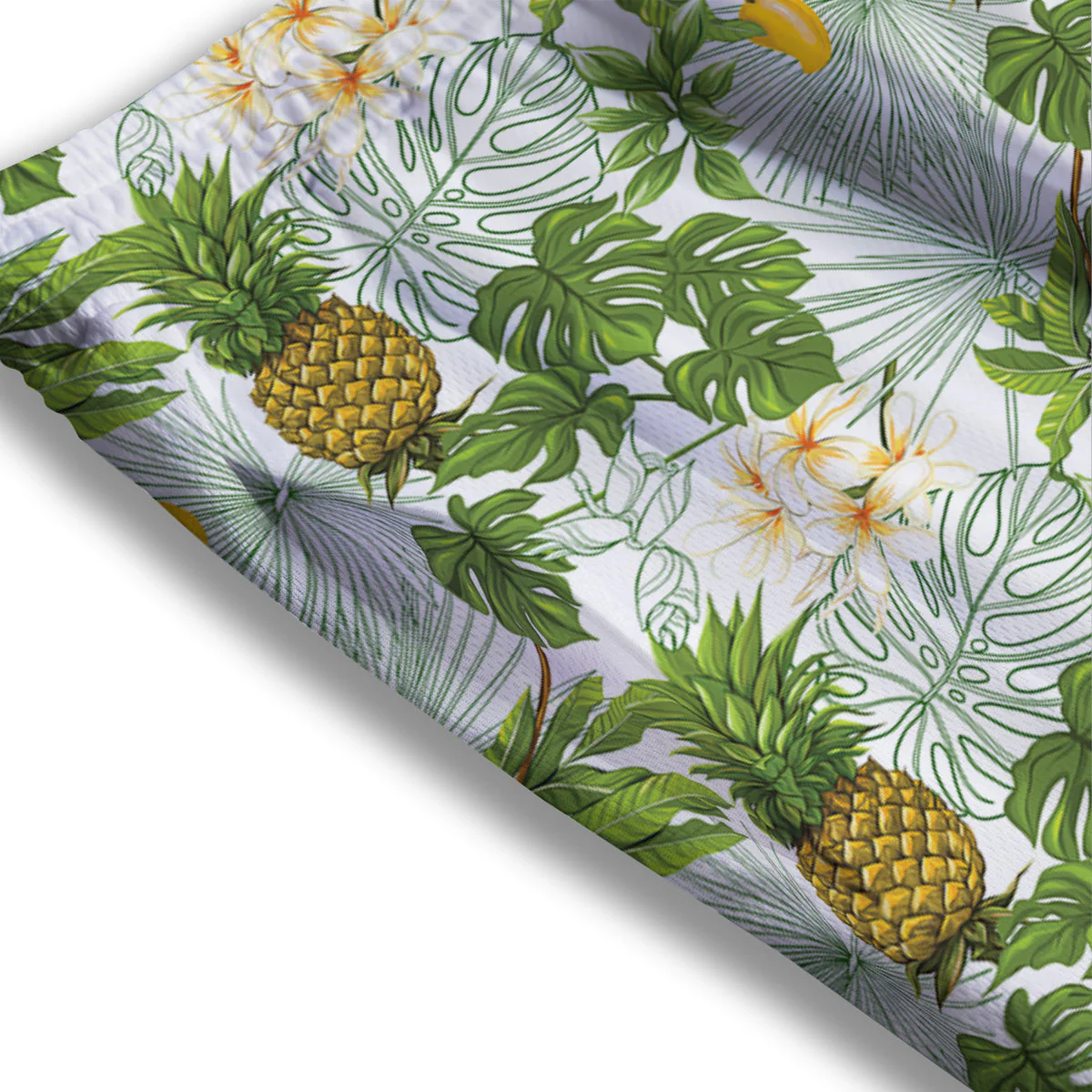 Pineapple Aloha White Print Pattern Mesh Shorts - Image 3