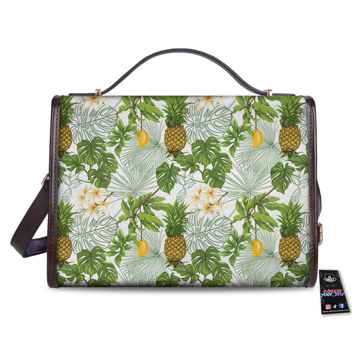 Pineapple Aloha White Print Pattern Women's Satchel Bag - Image 2