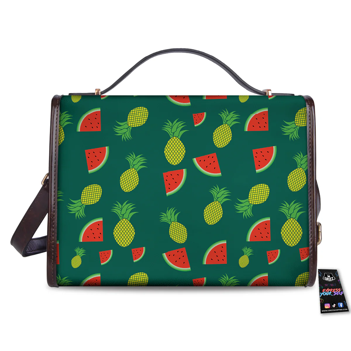 Pineapple And Tropical Watermelon Print Pattern Women's Satchel Bag - Image 2