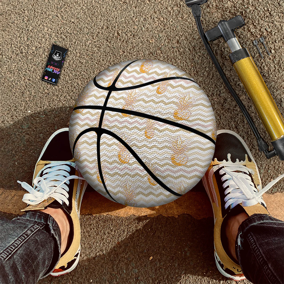 Pineapple Beige Zig Zag Print Pattern Basketball - Image 2