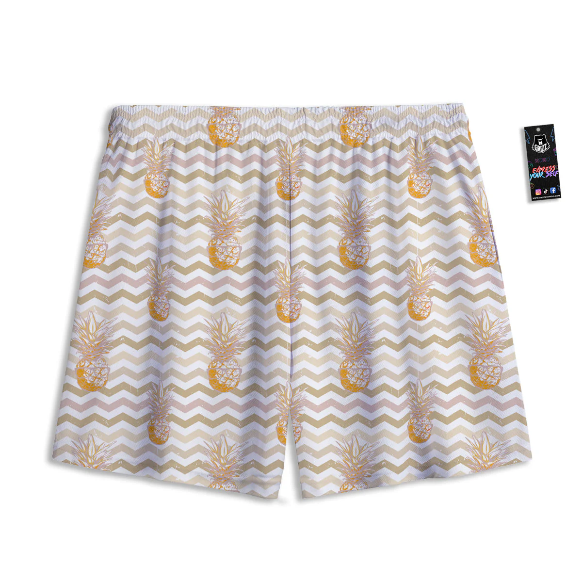 Pineapple Beige Zig Zag Print Pattern Mesh Shorts - Image 2