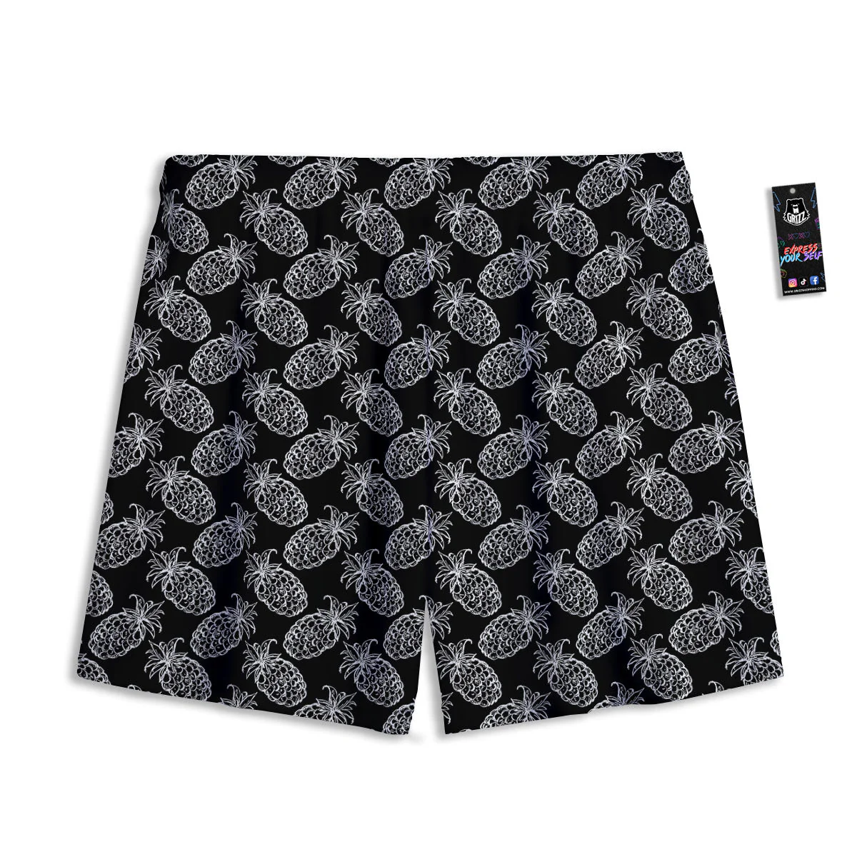 Pineapple Black Hawaiian Print Pattern Mesh Shorts - Image 2