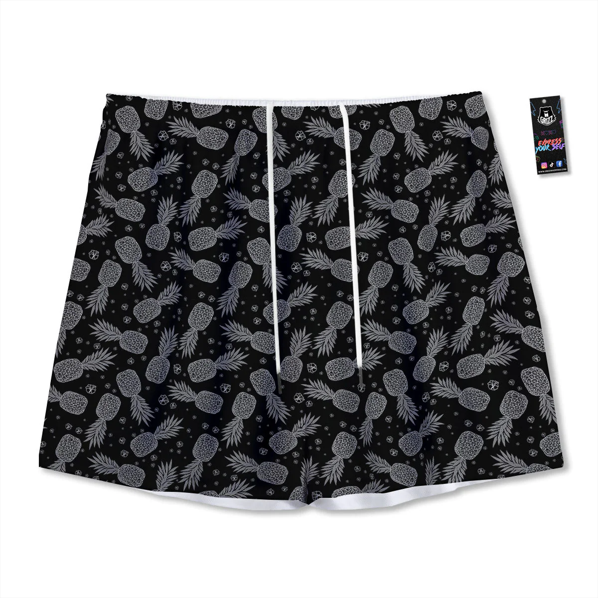 Pineapple Black Print Pattern Mesh Shorts
