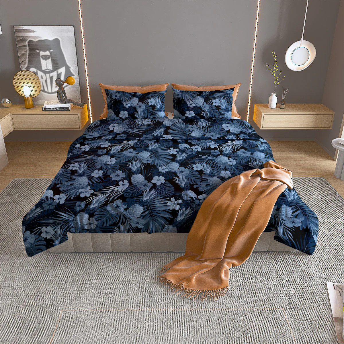 Pineapple Blue Aloha Print Pattern Duvet Cover Bedding Set