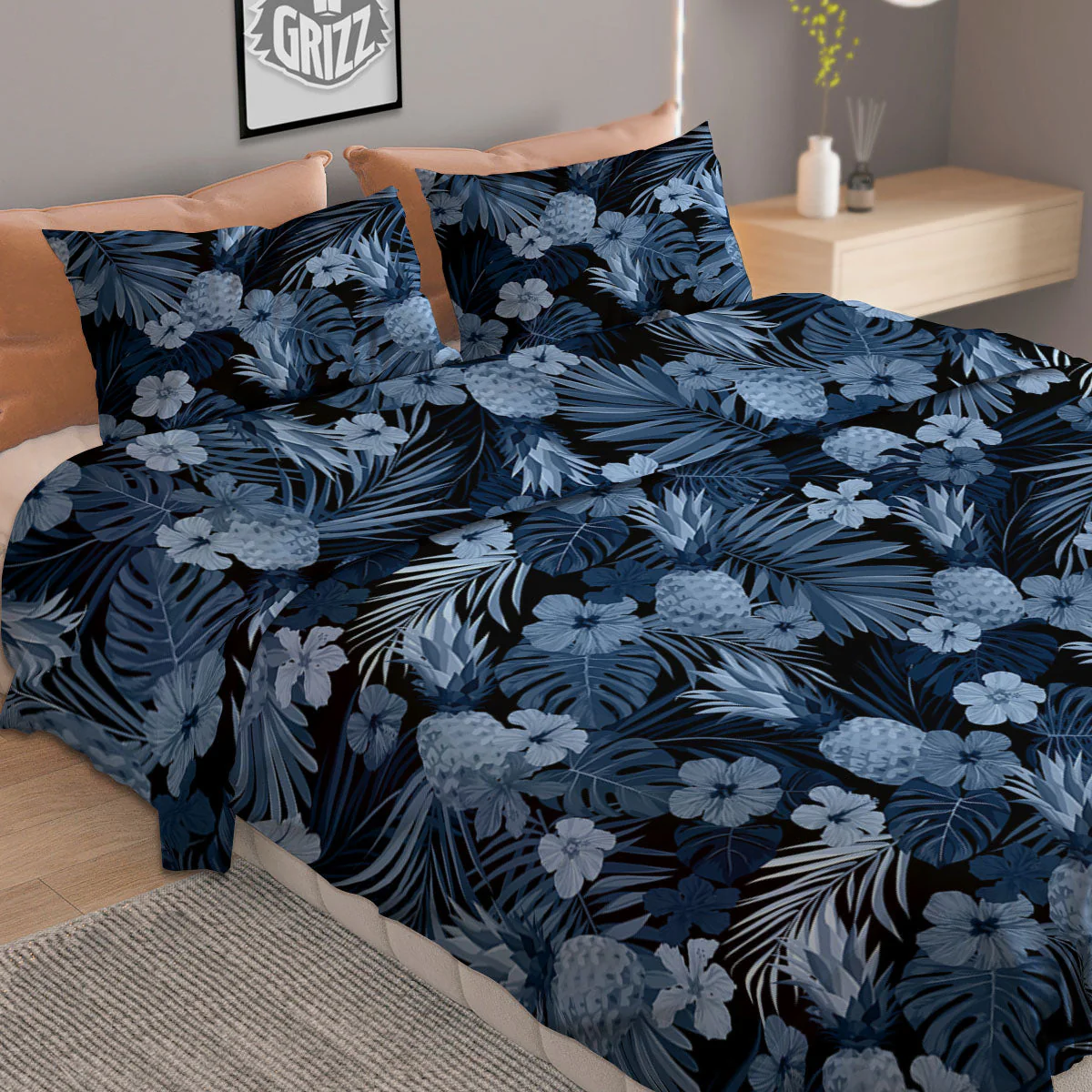 Pineapple Blue Aloha Print Pattern Duvet Cover Bedding Set - Image 2