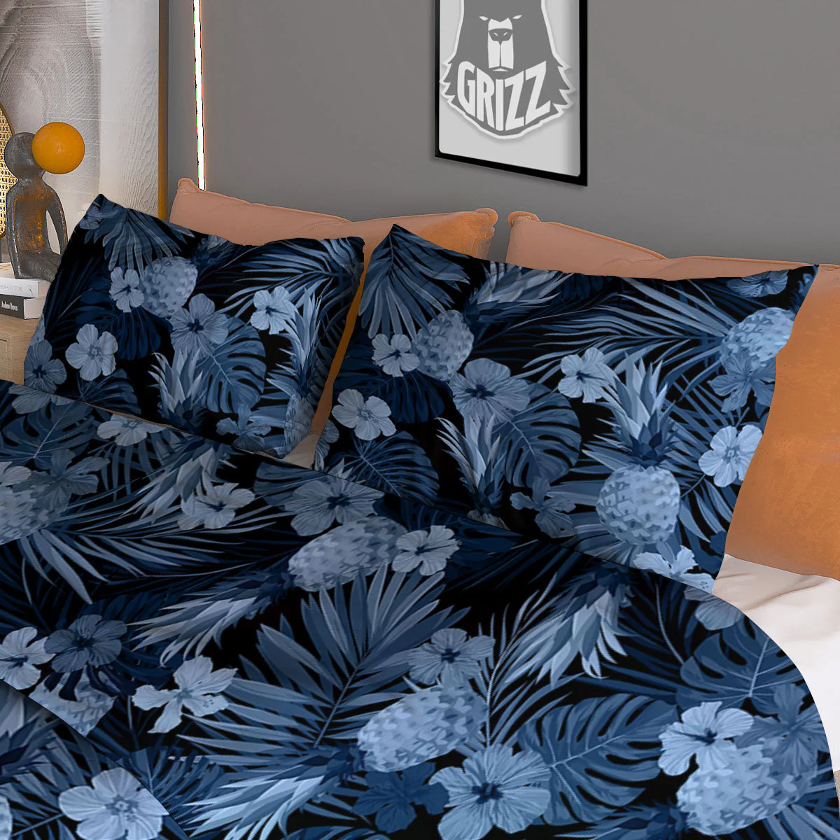 Pineapple Blue Aloha Print Pattern Duvet Cover Bedding Set - Image 3